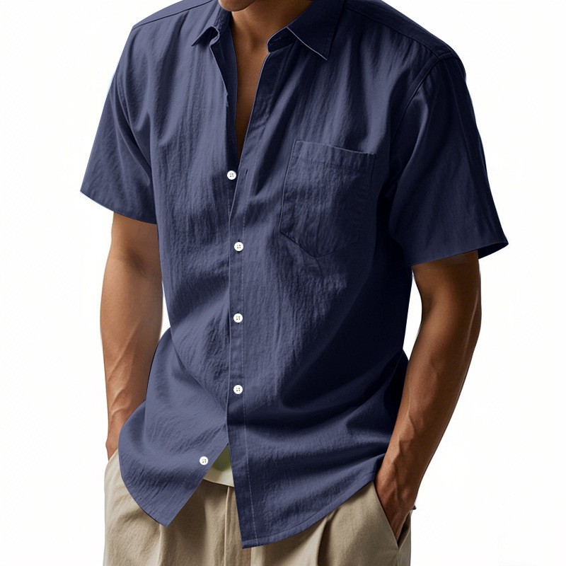 New Solid Color Linen Short Sleeve Casual Shirt