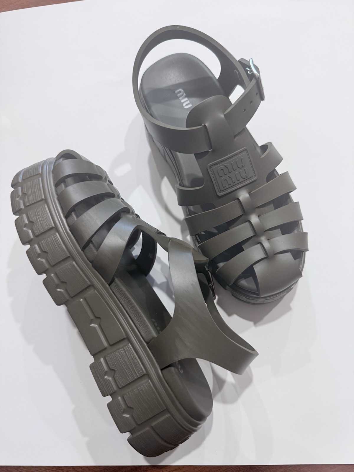Authentic Miu Miu Eva Platform Sandals, Dark Hunter Green, EU 38 Women’s