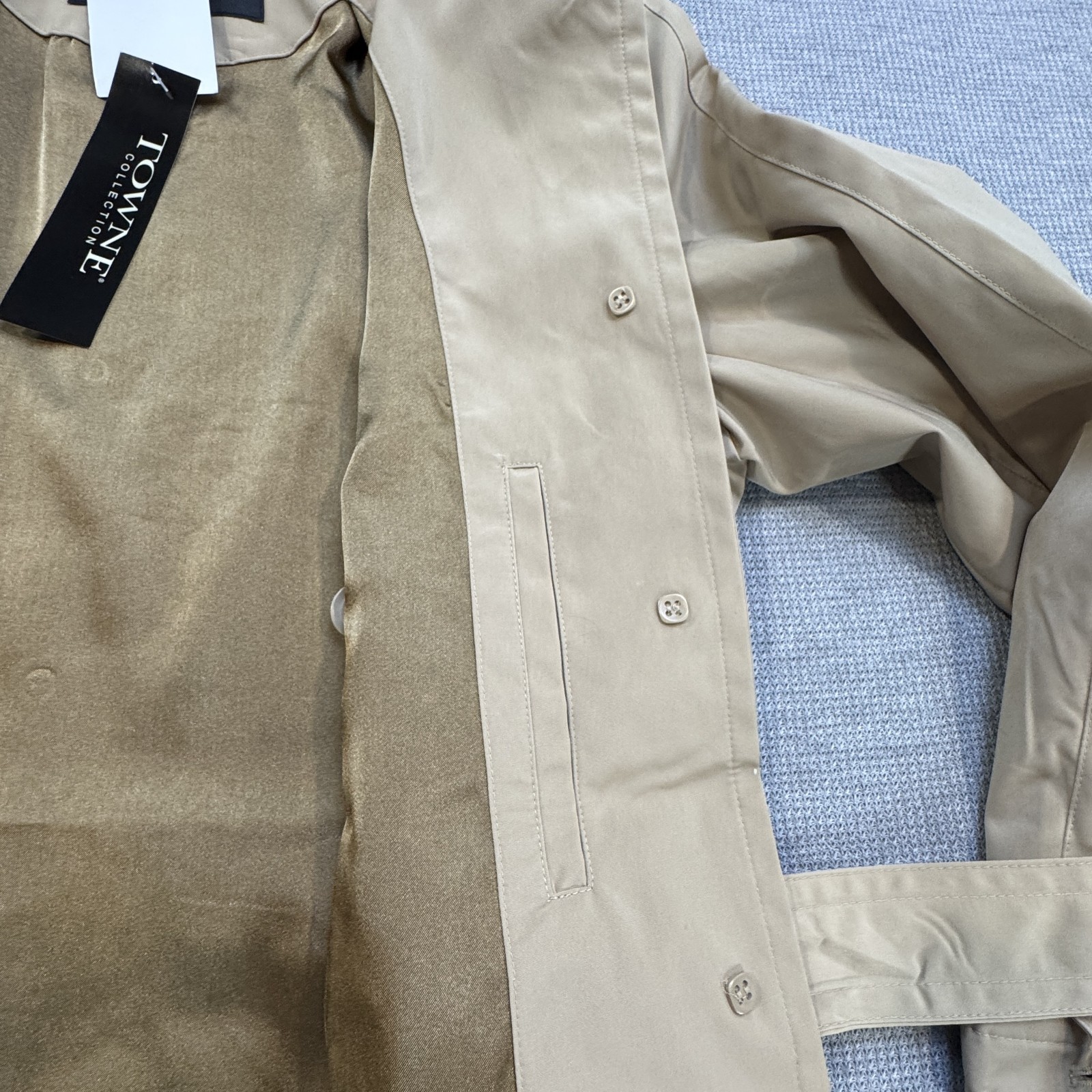 Towne Collection Womens Size L Khaki Trench Coat Belted Padded Shoulder NWT