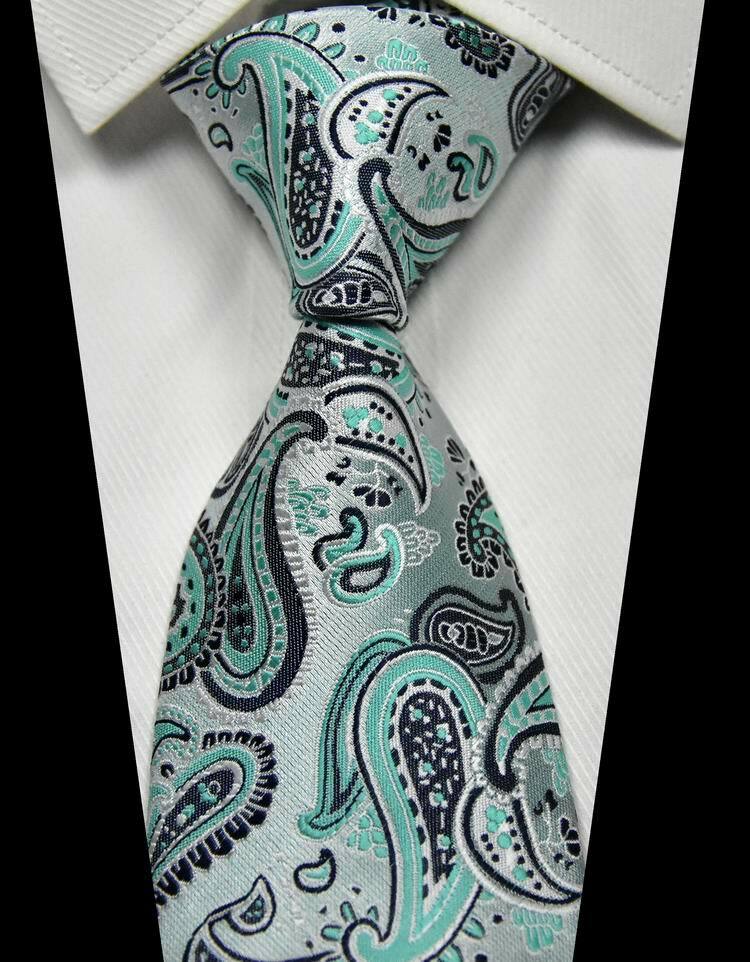 New Paisleys Turquoise Black 100% Silk Men’s Tie Fashion Necktie 3.15”(8CM)
