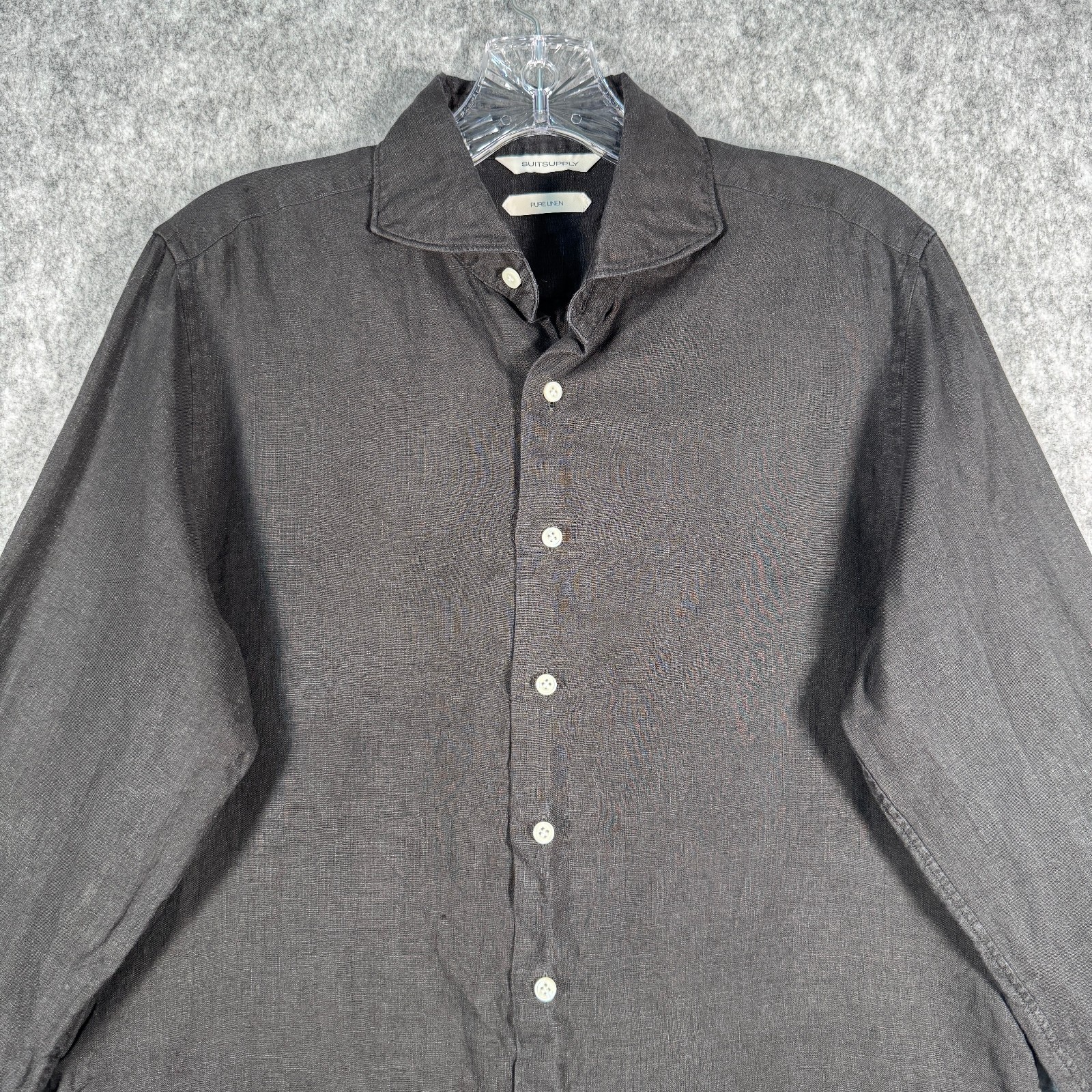Suitsupply Pure Linen Shirt Mens Black Sz 37/38 14.5/15 Slim Leggiuno Italian