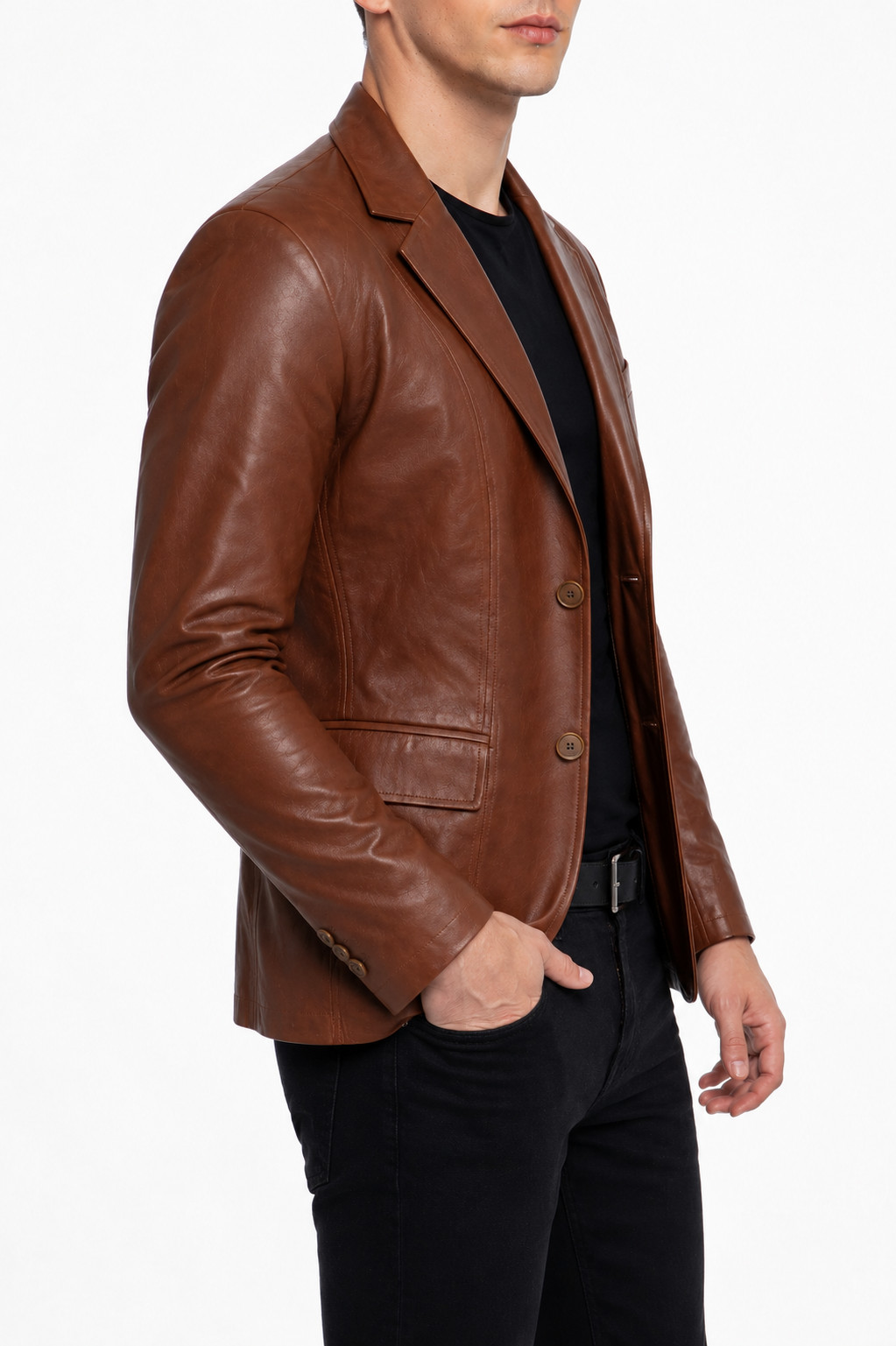 Men’s Premium Brown Lambskin Leather Blazer – Slim Fit Smart Casual Jacket Coat