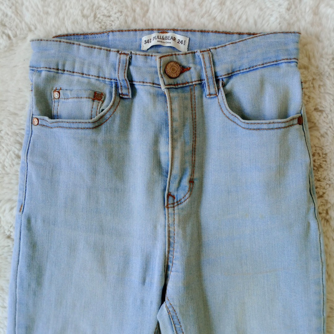 Pull&Bear Light Blue Wash Denim Skinny Jeans Tapered High Rise EU 34 UK Size 8