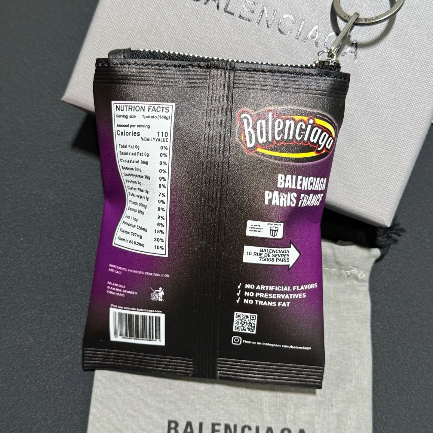 Balenciaga Luxury Potato Chips Bag Charm Purple Paprika Coin Pouch W/ Box