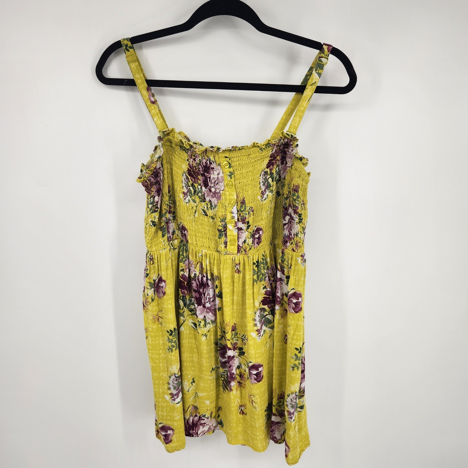 Torrid Womens Size 2 Yellow Floral Smocked Babydoll Cami Top Adjustable Strap