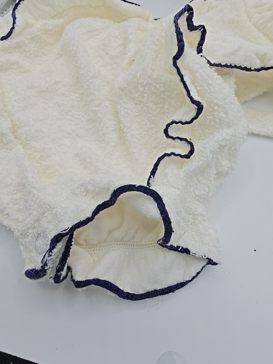 Vintage Carters 6 Month Terry Cloth Footed Outfit Unisex White And Navy Ruffle