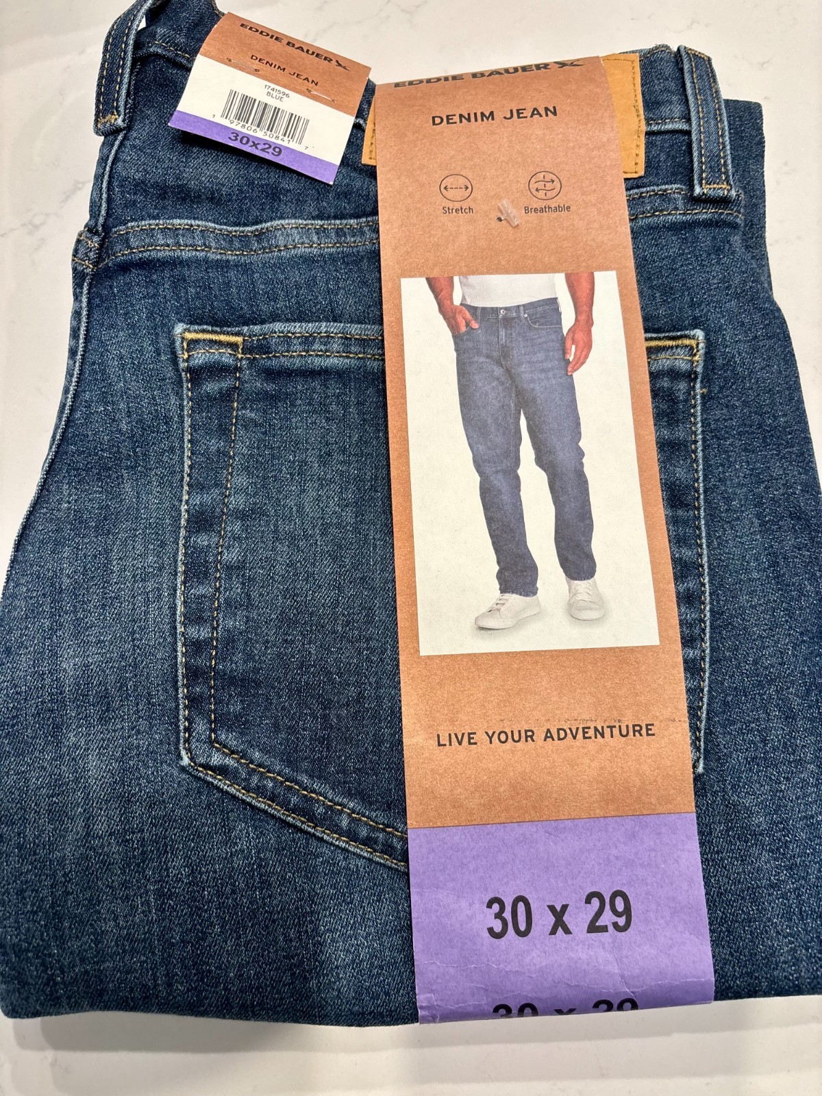 Eddie Bauer Men’s Classic Straight Stretch Breathable Denim Jeans Blue 30Wx29L
