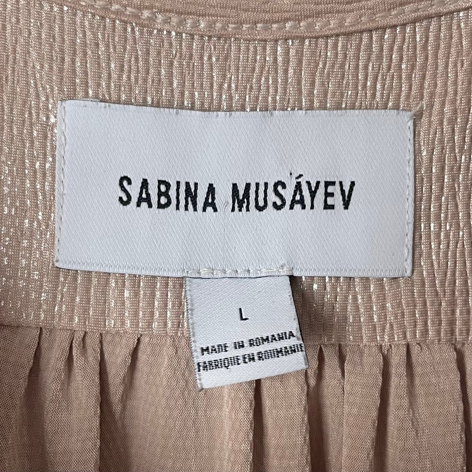 Sabina Musayev Dress Large Metallic Shimmer Pleated Mini Button Front Belted