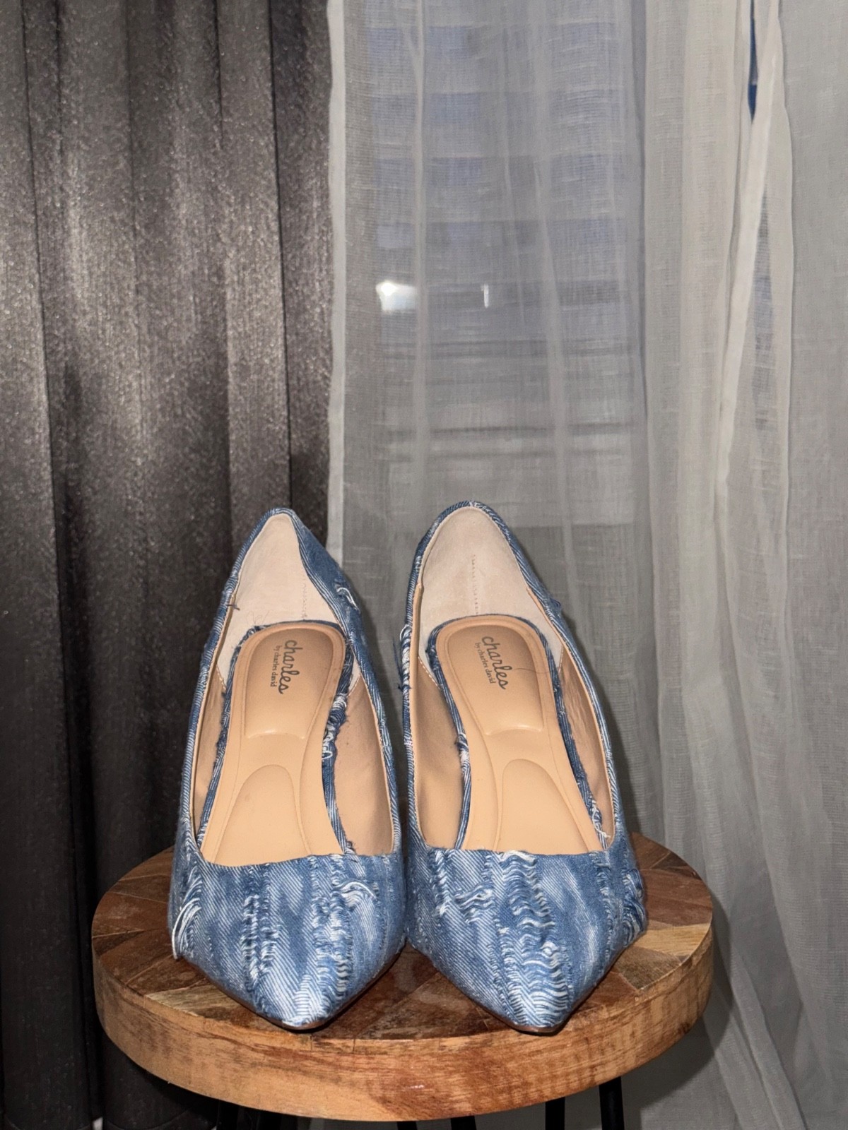 Distressed denim women shoes size 10 heels