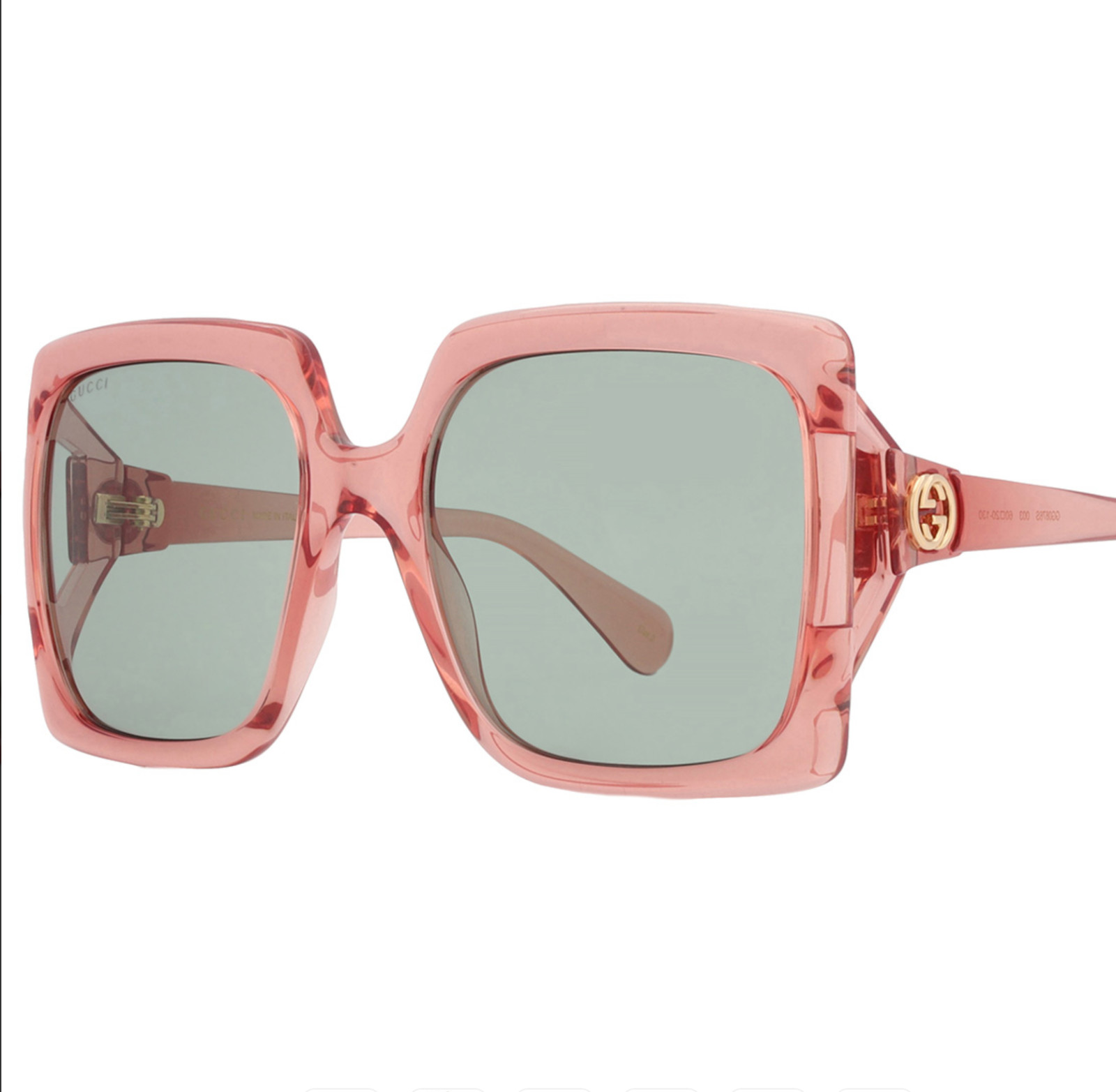 GUCCI Oversized 60mm Square Light-Injected PINK Frame Green Lens Sunglasses $450