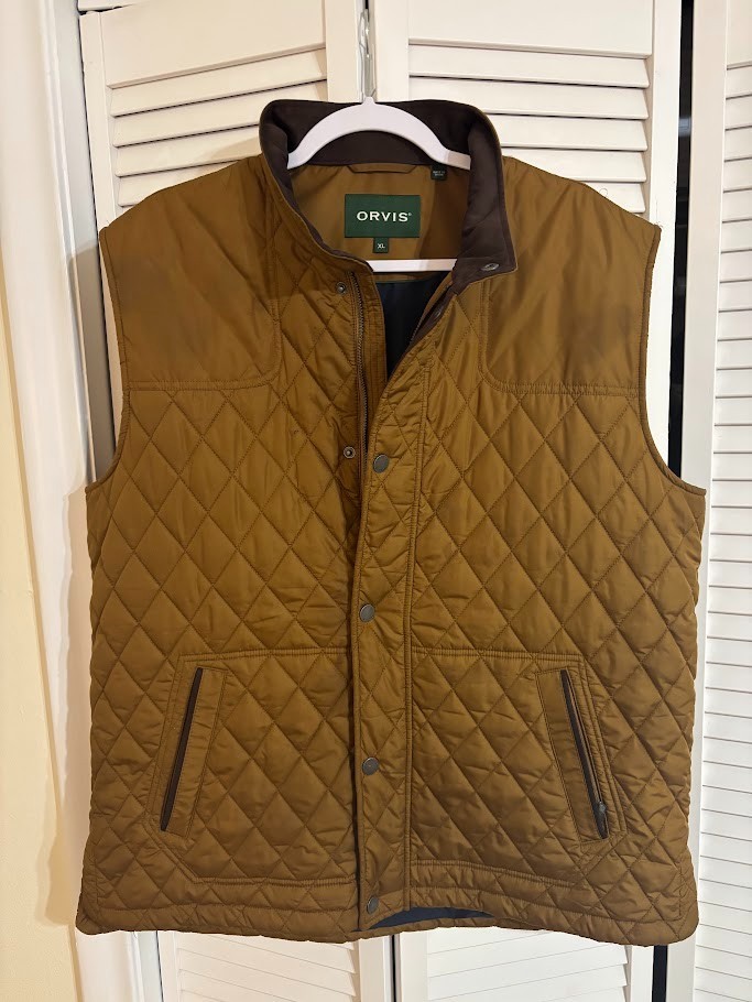 Orvis Men’s Route 7 Quilted Vest Snap Front Brown Lined Full Zip XL