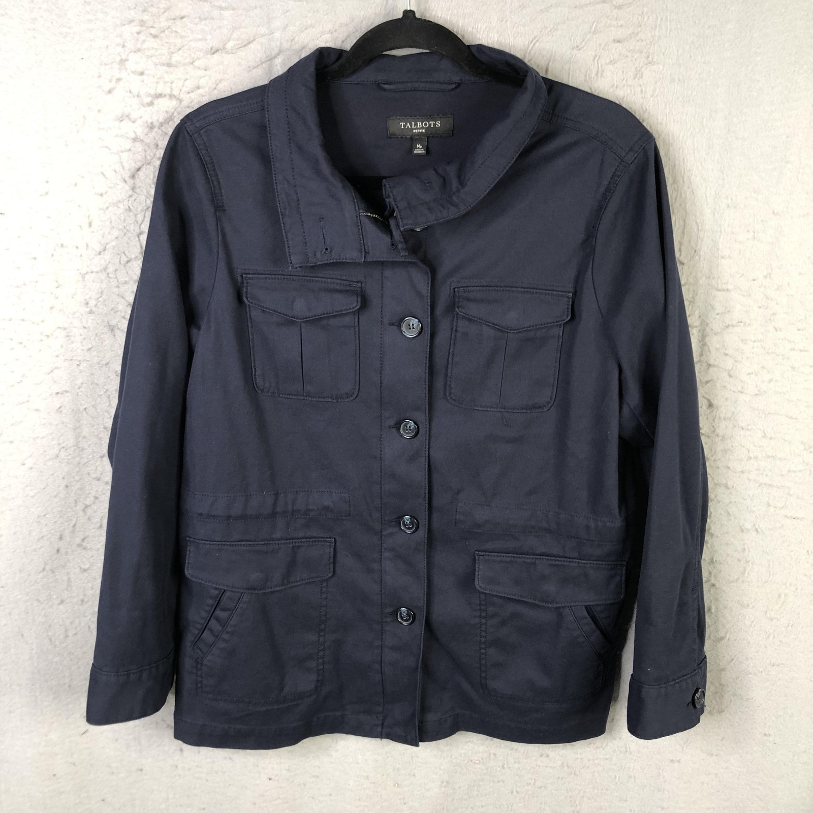 Talbots Jacket Womens M Blue Twill Military Camp Safari Preppy Cruise Resort