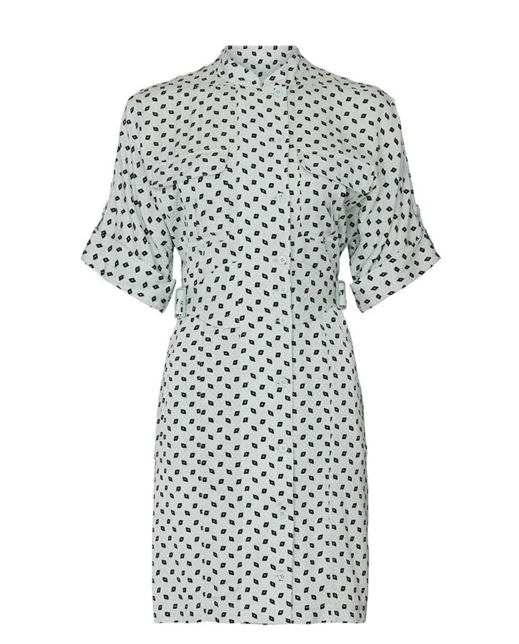 NWT Equipment Absalone Belted Geometric Shirt Dress in Mint Green – 0