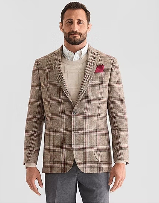Stafford Classic Fit Tan Rust Plaid Blazer 44 Short 100% Wool NEW
