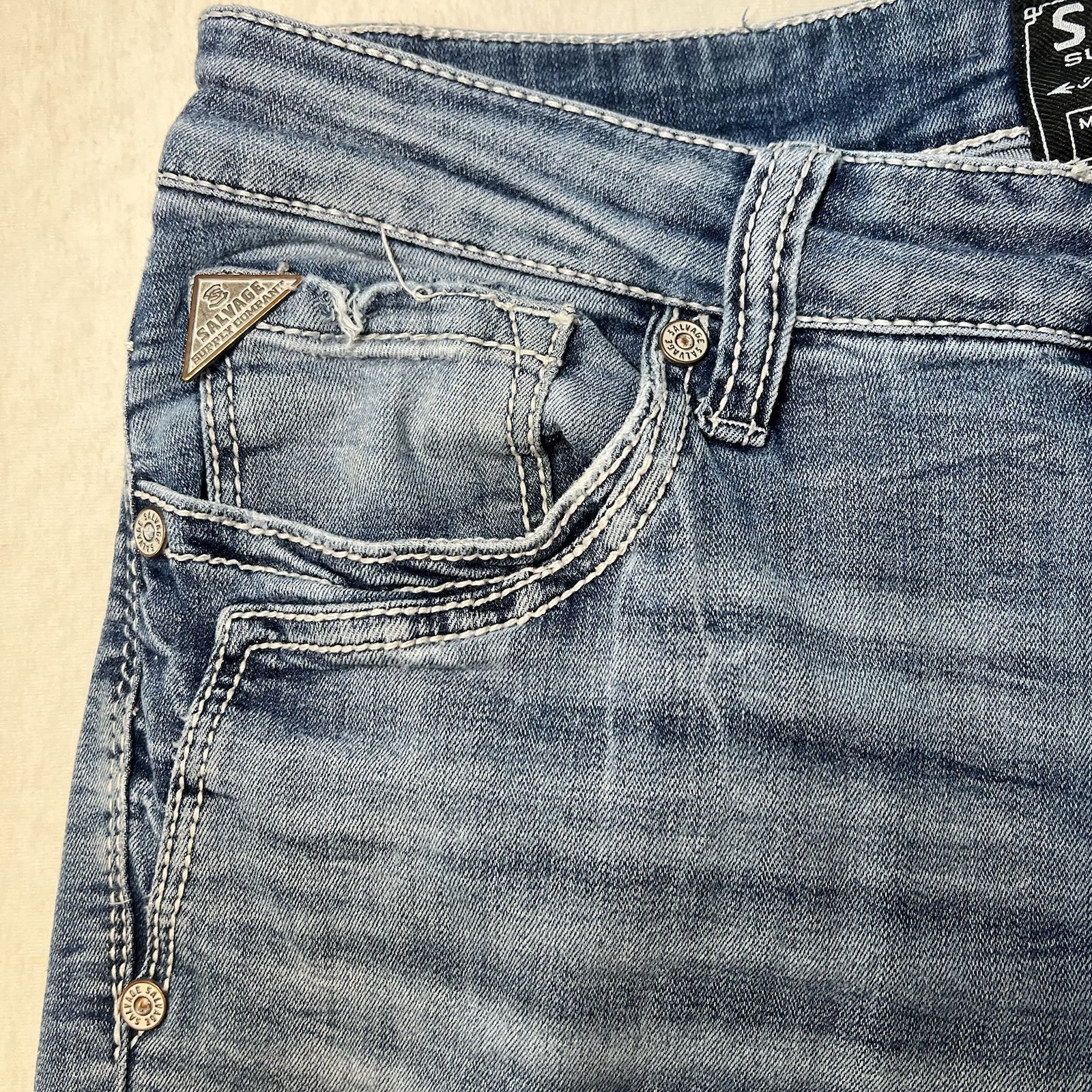 Salvage Supply Co Buckle Mayhem Straight Fit 33R Jeans Men’s Whiskered