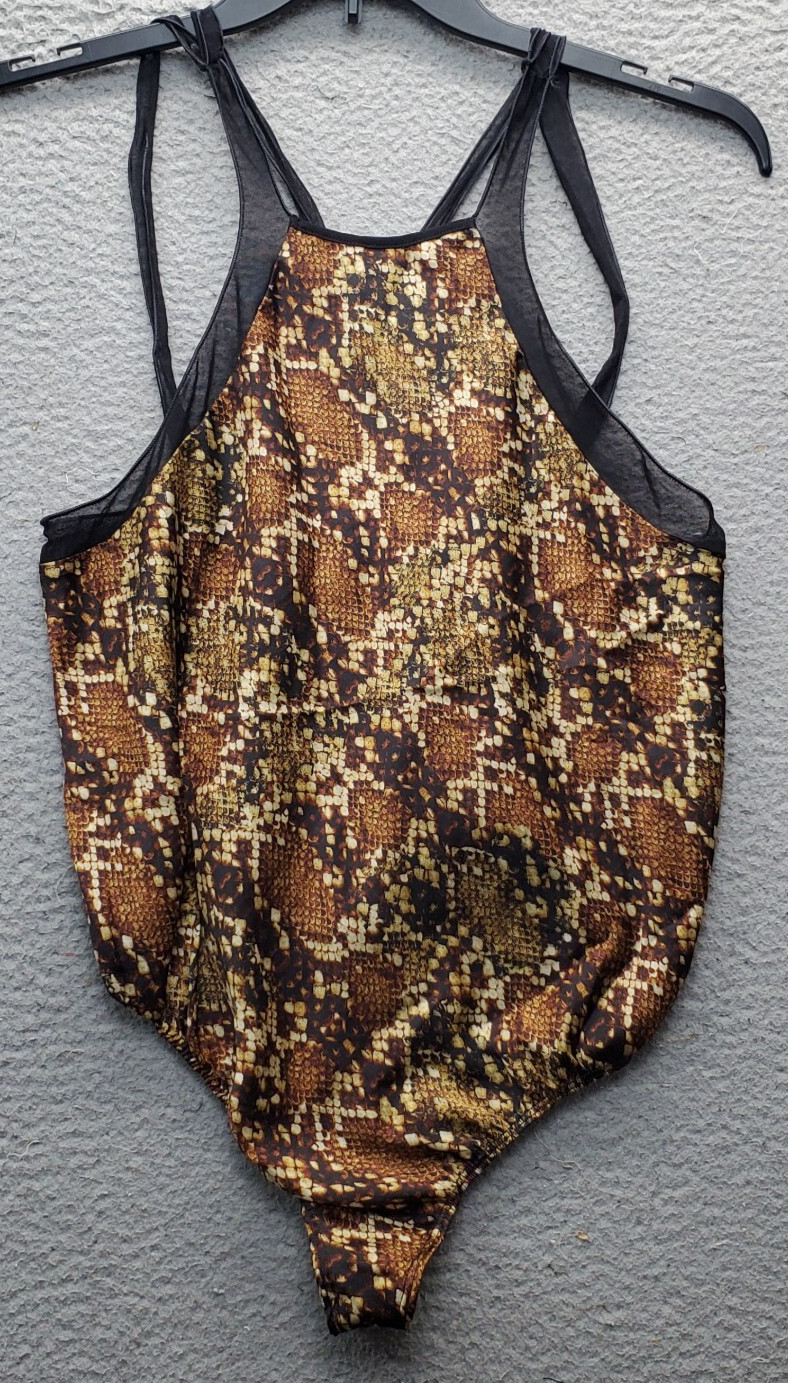 Women’s Intimately Bodysuit Multicolor Snakeskin Cheeky Strappy Sleeve Backless