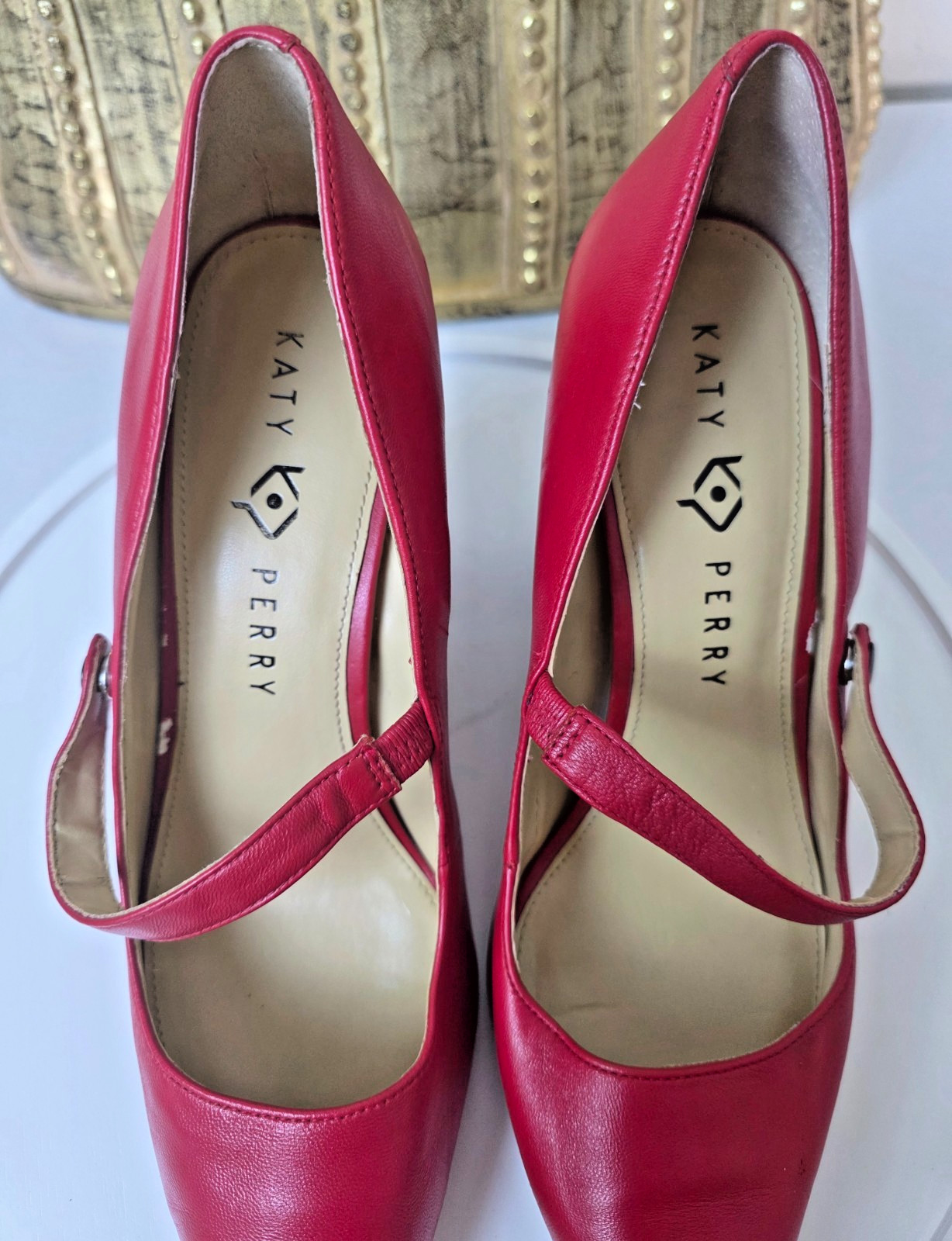 KATY PERRY “The June” Red Pointed Toe Glitter Block Heel Mary Jane Pump Size 10