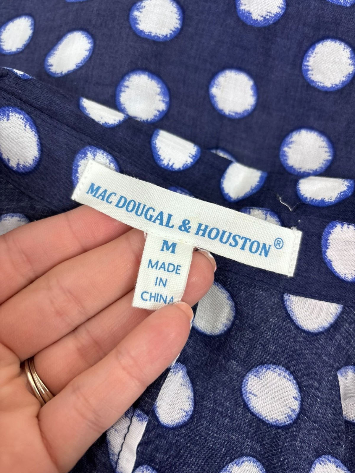 Mac Dougal & Houston medium navy dot side tie 3/4 sleeve collared wrap blouse