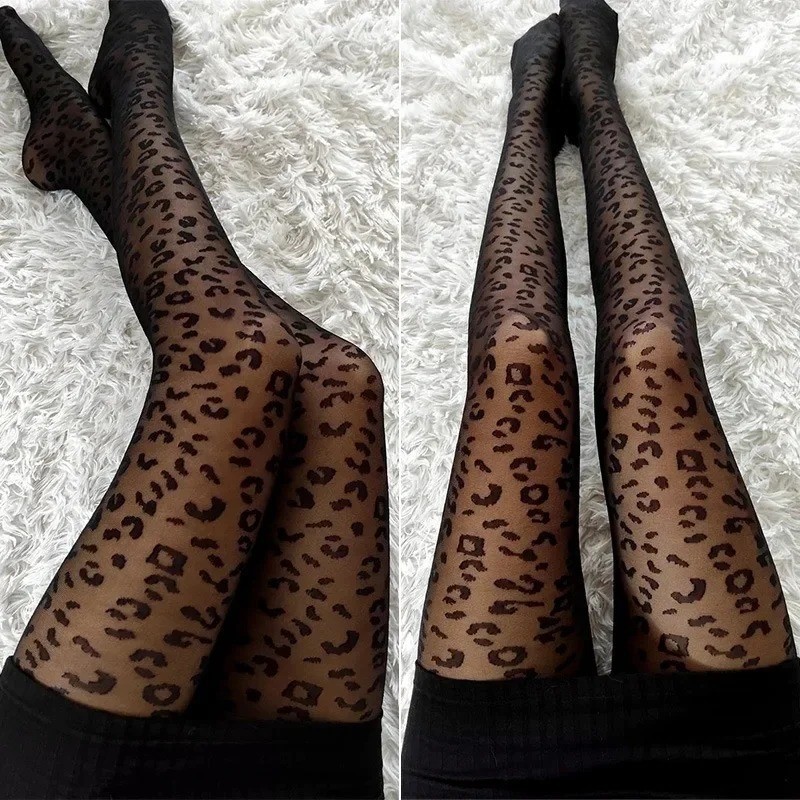 NEW LEOPARD PRINT TIGHTS PANTYHOSE PATTERN STOCKINGS BLACK THIN SHEER SEXY