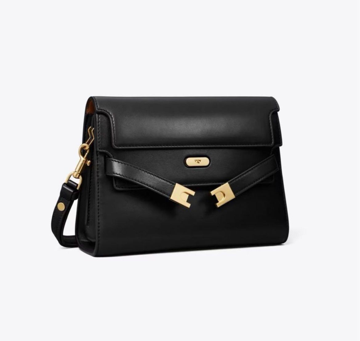 Tory Burch Lee Radziwill Colorblock Pebbled Shoulder Bag Black Leather NEW