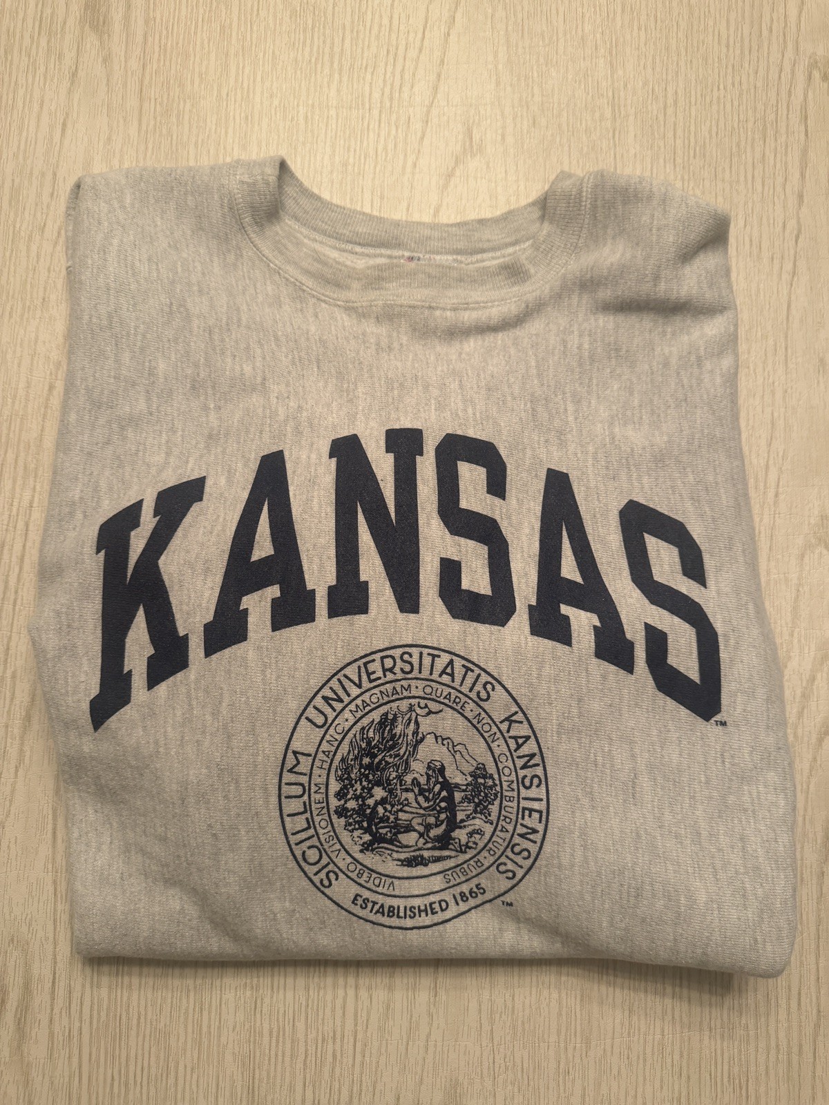 Vintage Champion Reverse Weave University Of Kansas Gray Sweatshirt L with Seal