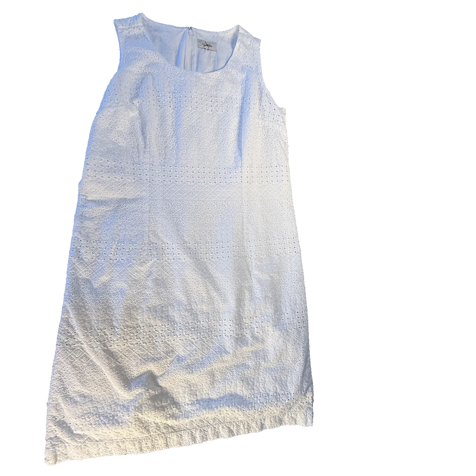 LL Bean 100% Cotton Dress Sheath Midi Back Zippper Eyelet Fabric