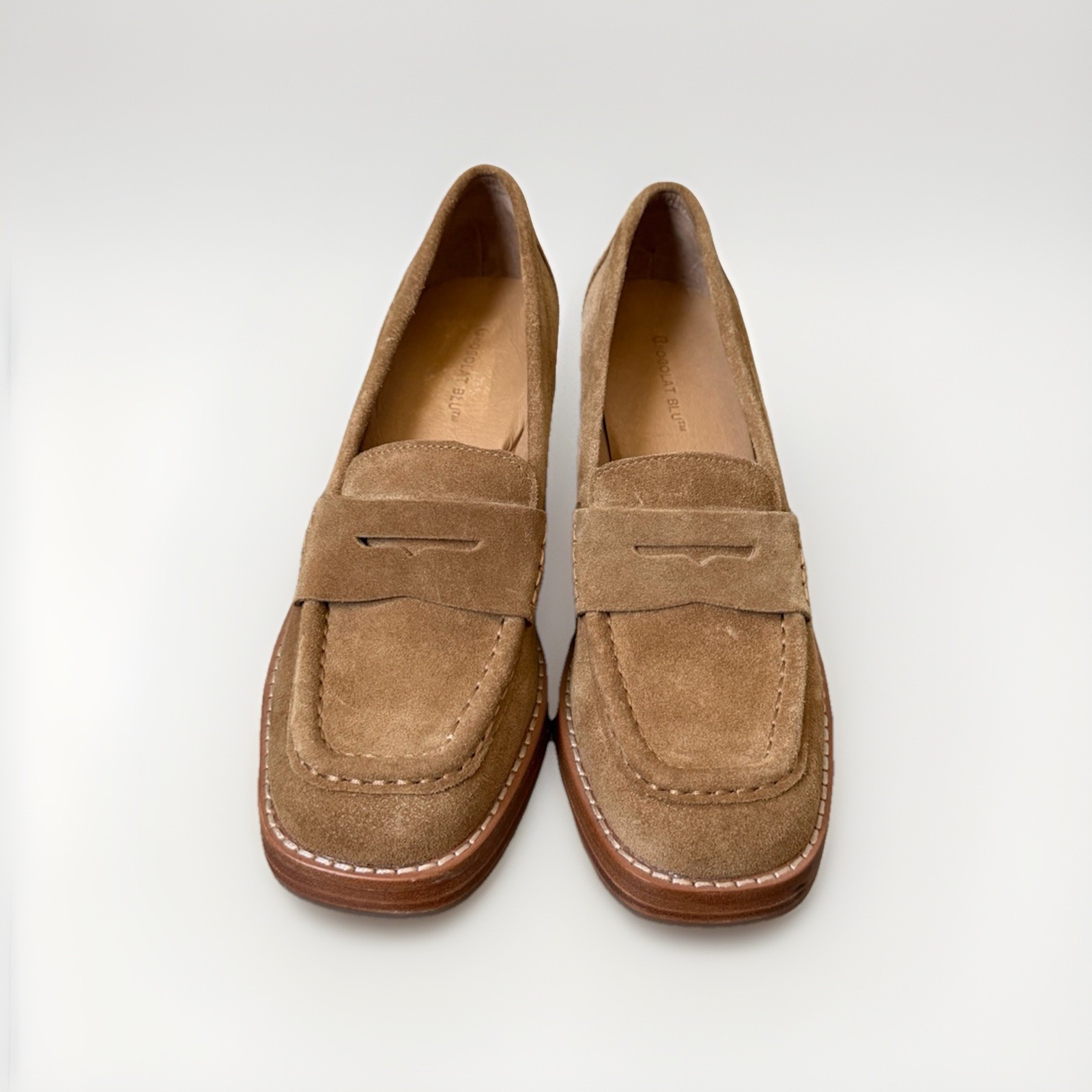 Chocolat Blu Penny Loafer Pump Heels Womens Size 8 Tan Suede Leather