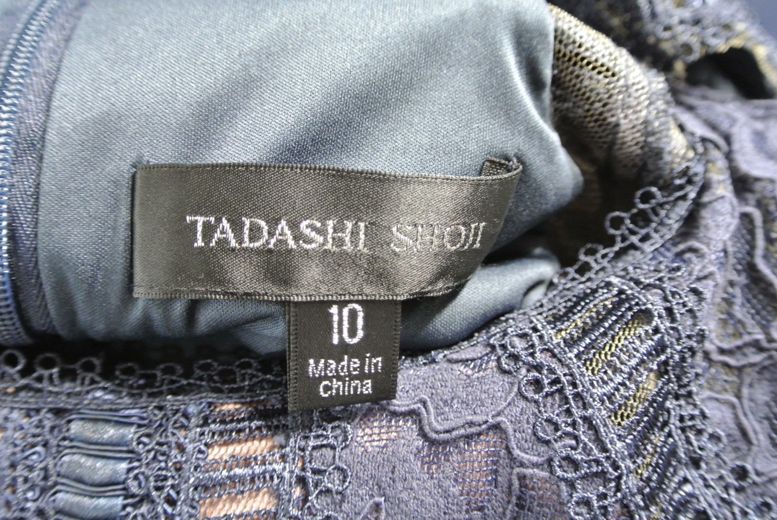NEW, Tadashi Shoji Lace & Crepe A-Line Gown in Navy Sz 10 #LD382
