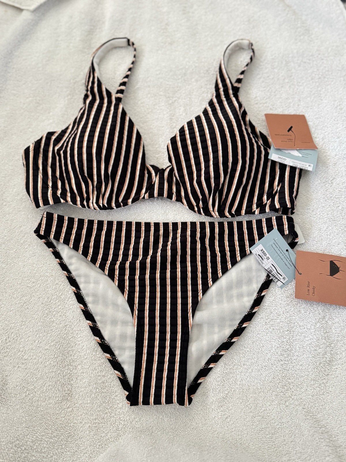 Shade & Shore Women’s 2-Piece Striped Bikini Set Top 36 DD , Bottom XS