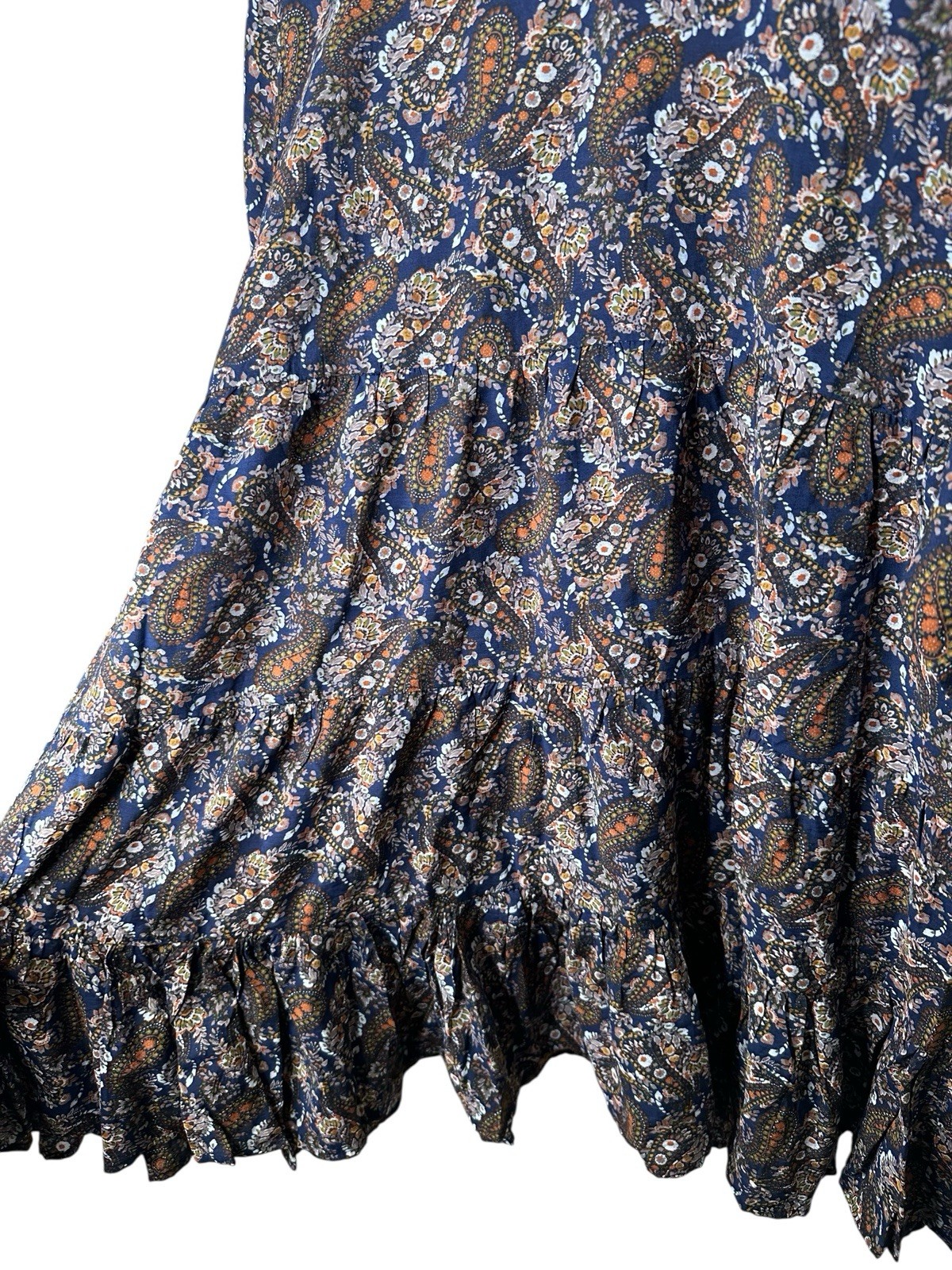 Natural Life Heidi Babydoll Dress Navy Paisley Size XL Tiered Cottagecore New