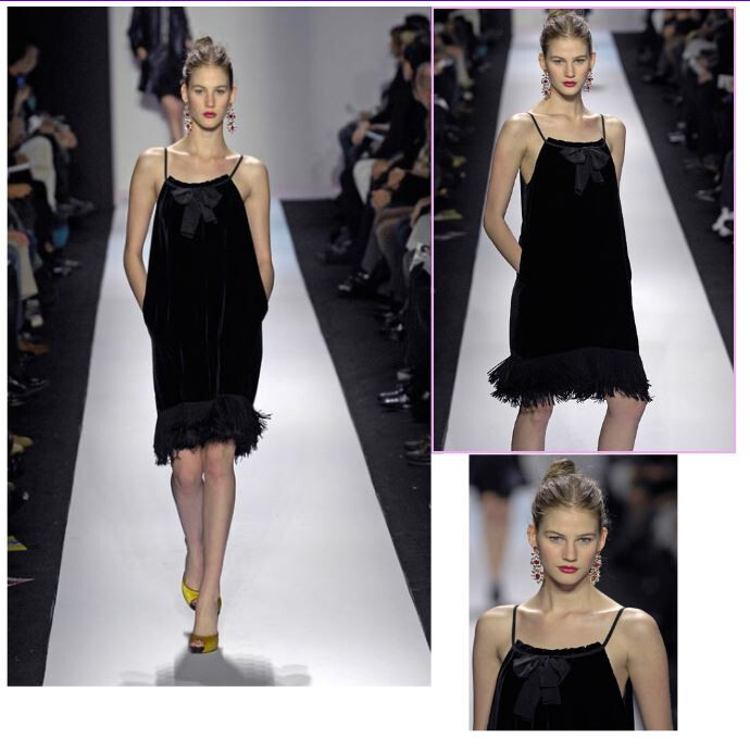 NWT Diane Von Furstenberg Elicia Black Velvet Fringe Hem Bow Dress 6