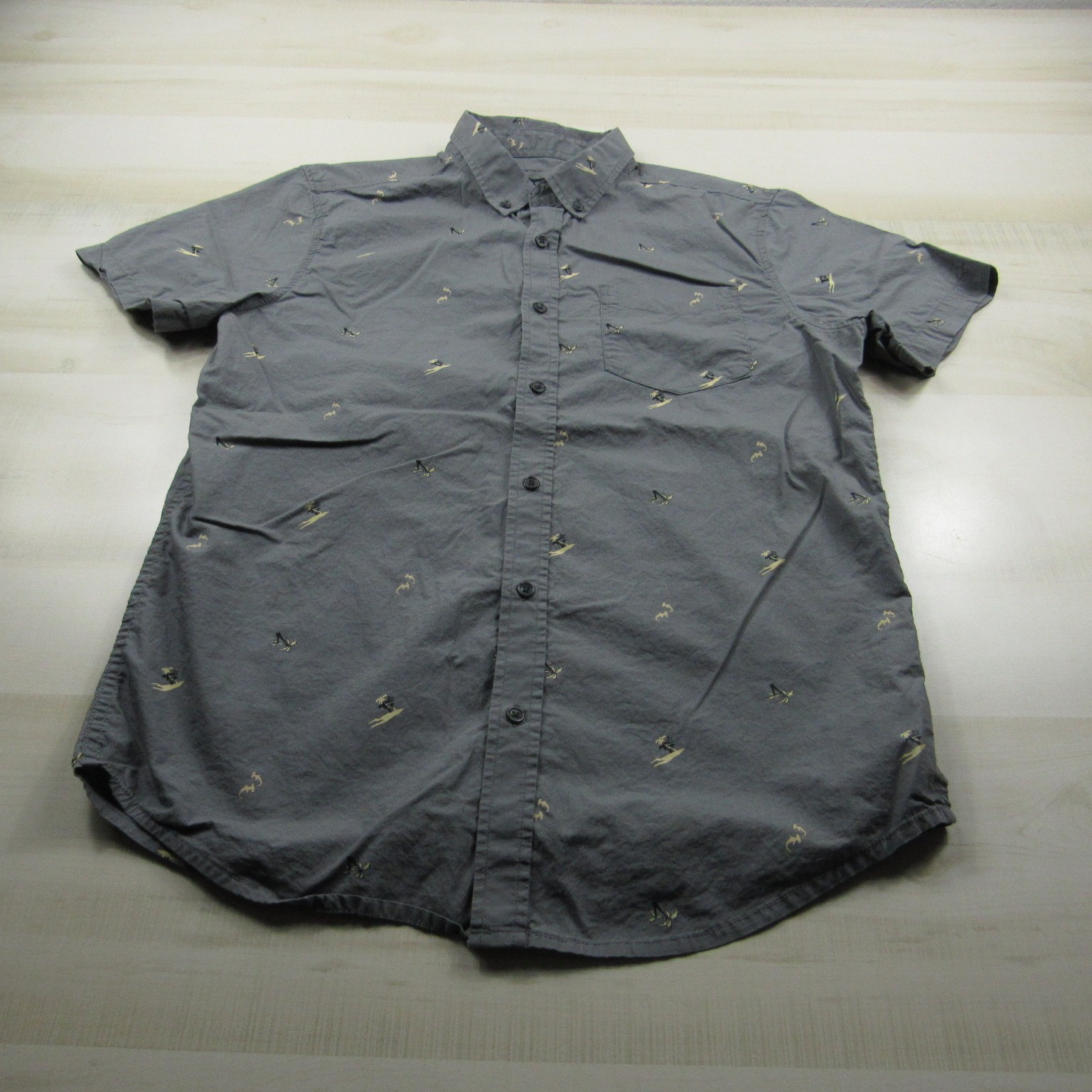 Prana Shirt Mens Medium Gray Palms Island Slim Fit Button Up Outdoor Beach