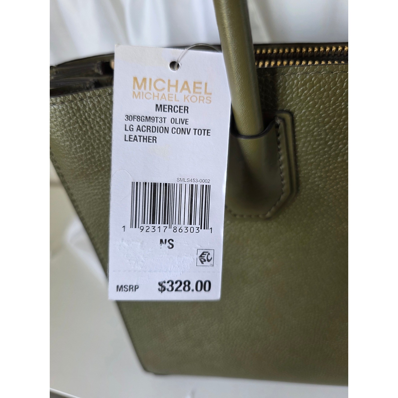 Michael Kors Mercer Tote Women Large Olive Green Leather Accordion Bag