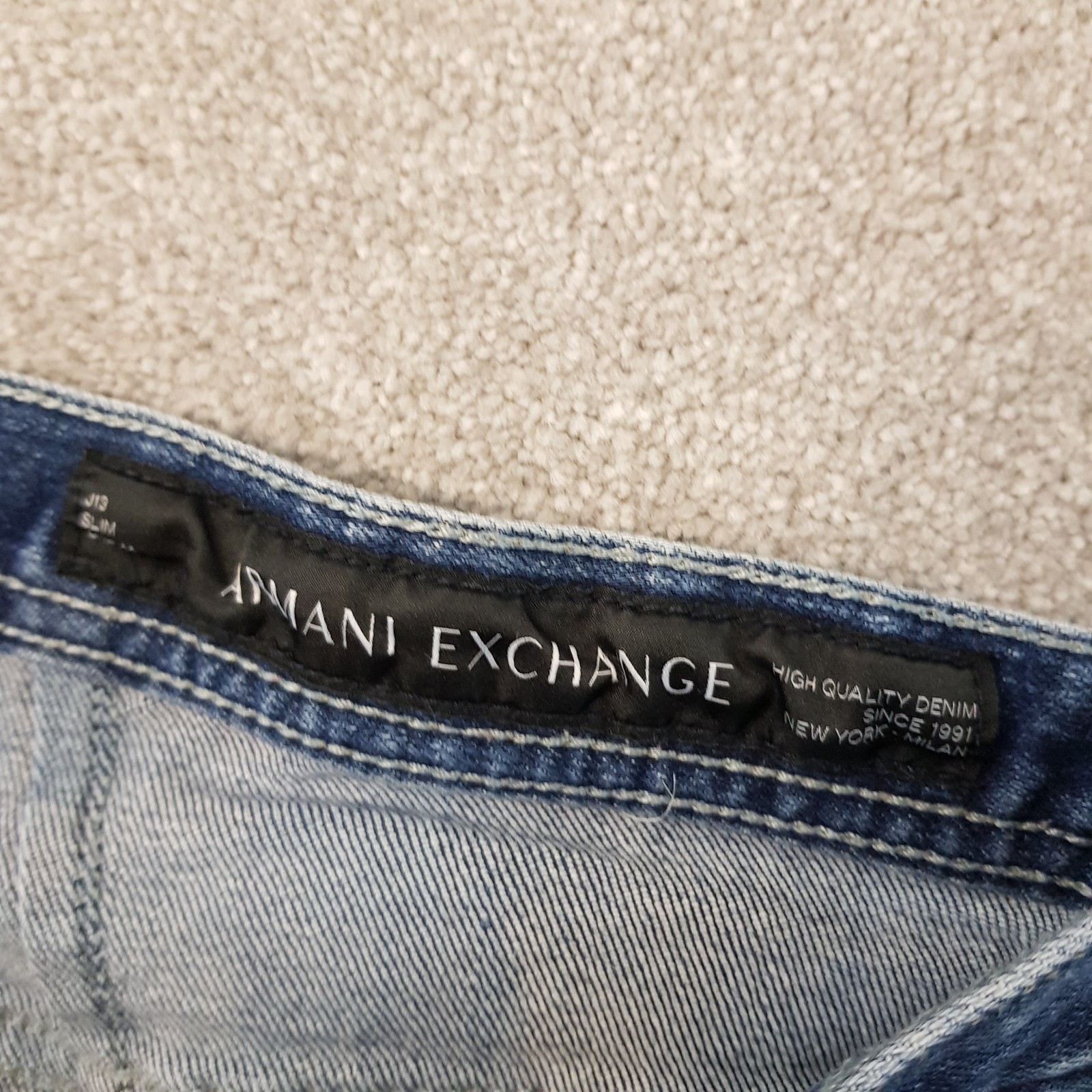 Armani Exchange Mens Jeans 32×31 Blue J13 Slim Stone Wash Denim Zip Fly W32 L31