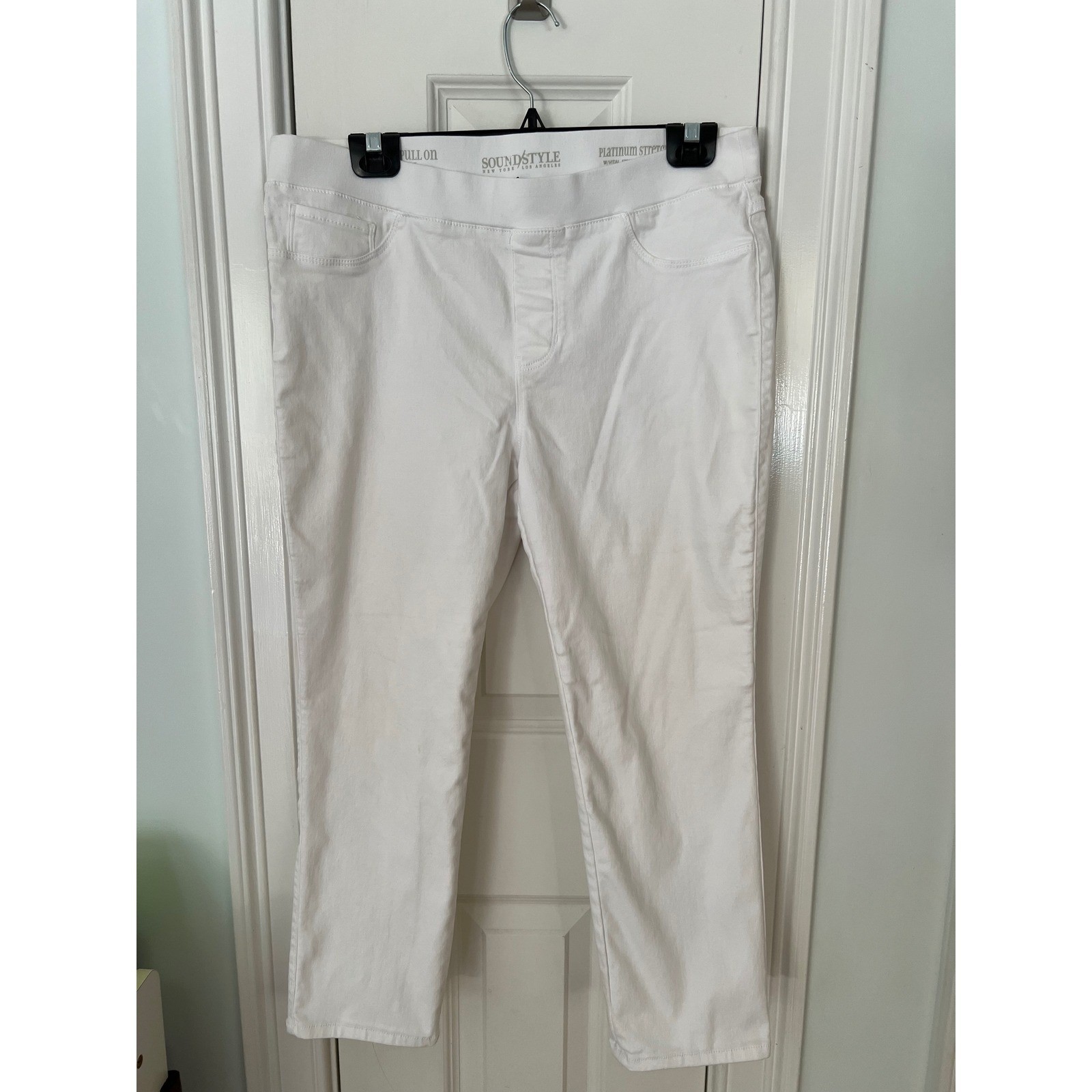Sound Style Women White Platinum Stretch Pull On Capri Pants Size Large