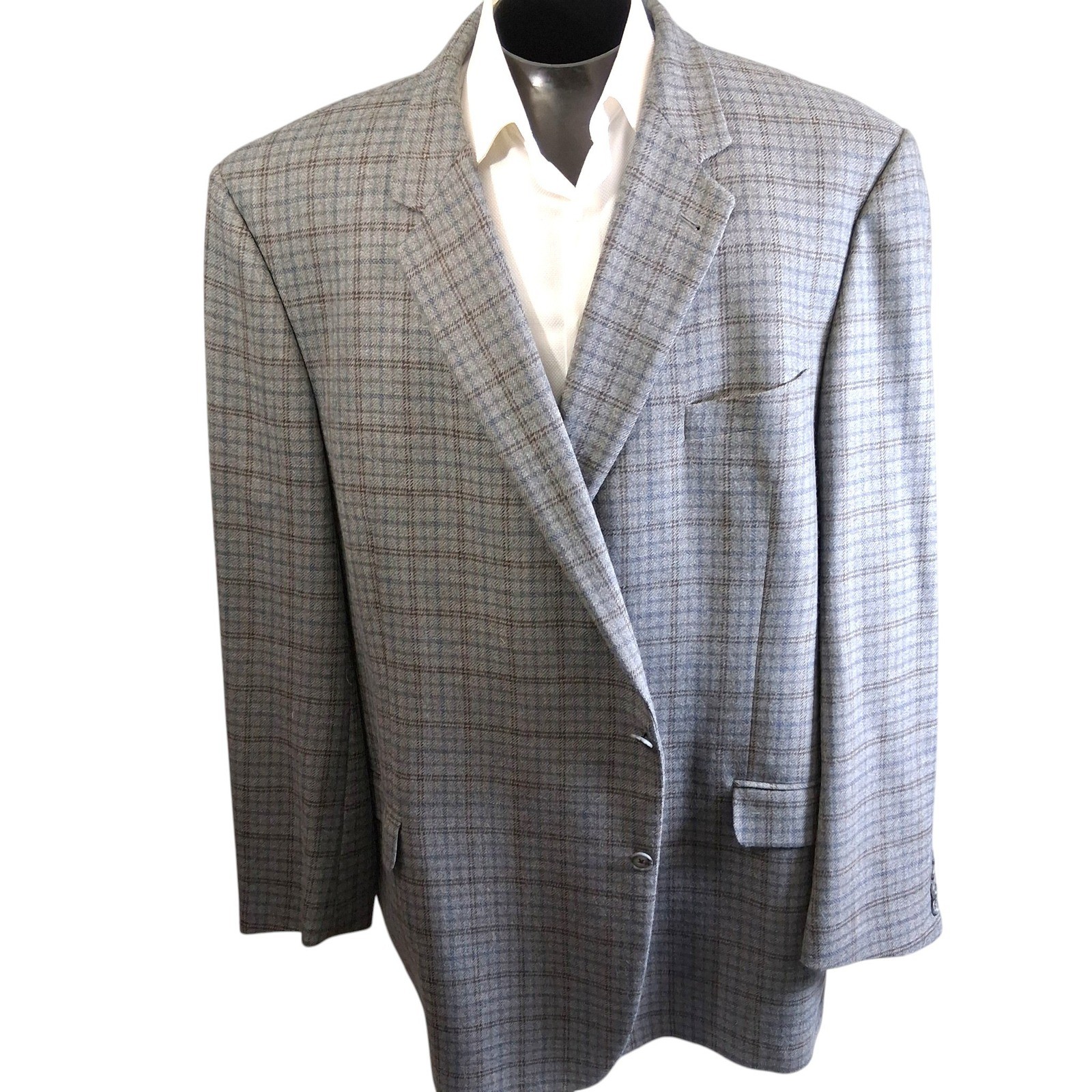 Joseph Abboud Mens Sport Coat 58X Extra Long Grey Blue Glen Plaid Wool Blazer
