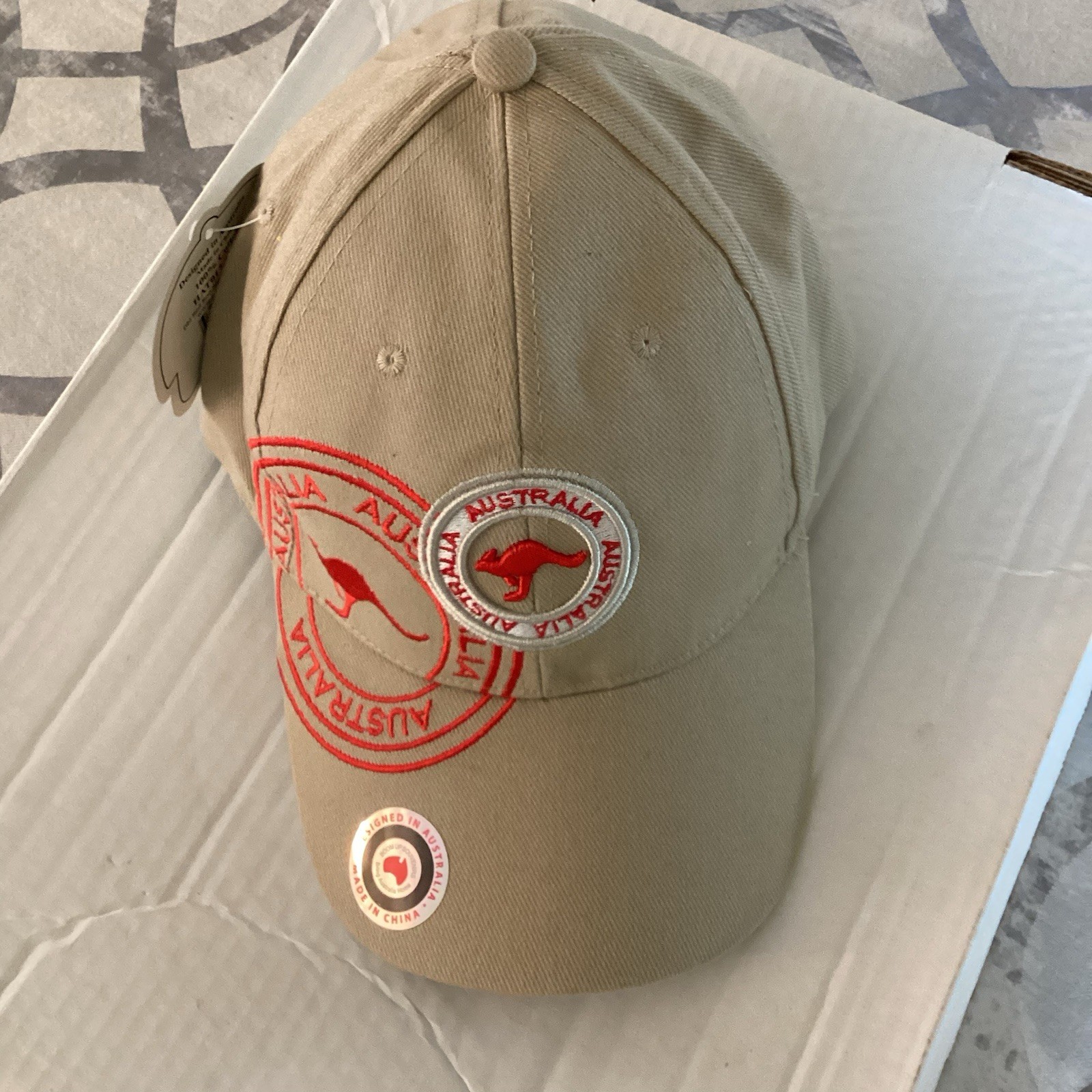 Australia Hopping Kangaroo Beige Baseball Cap Adjustable New With Tag