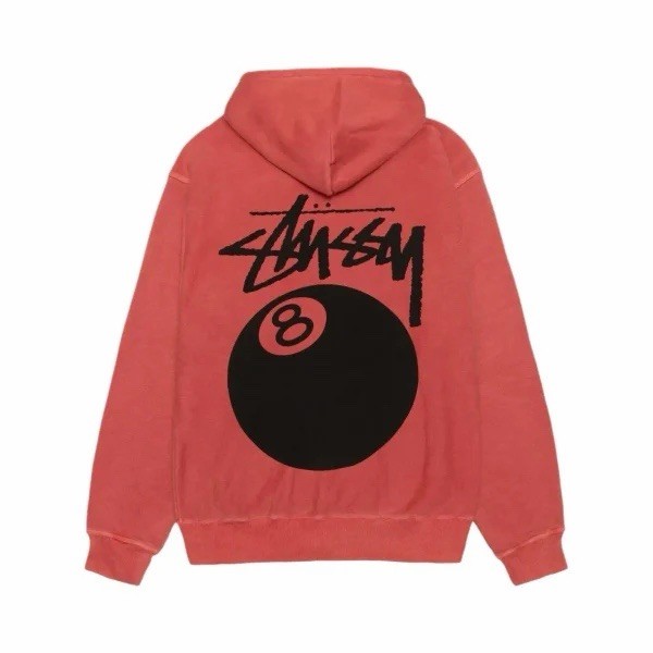 Stussy 8 Ball Pigment Dyed Full Zip Red Hoodie
