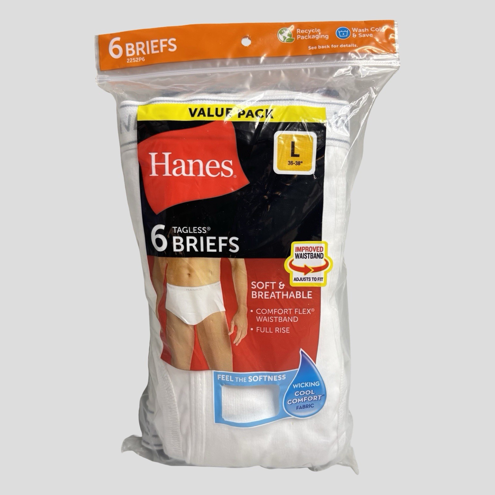 Hanes Soft & Breathable Men’s Cool Comfort Wicking Cotton Briefs L 36-38 6 Pack