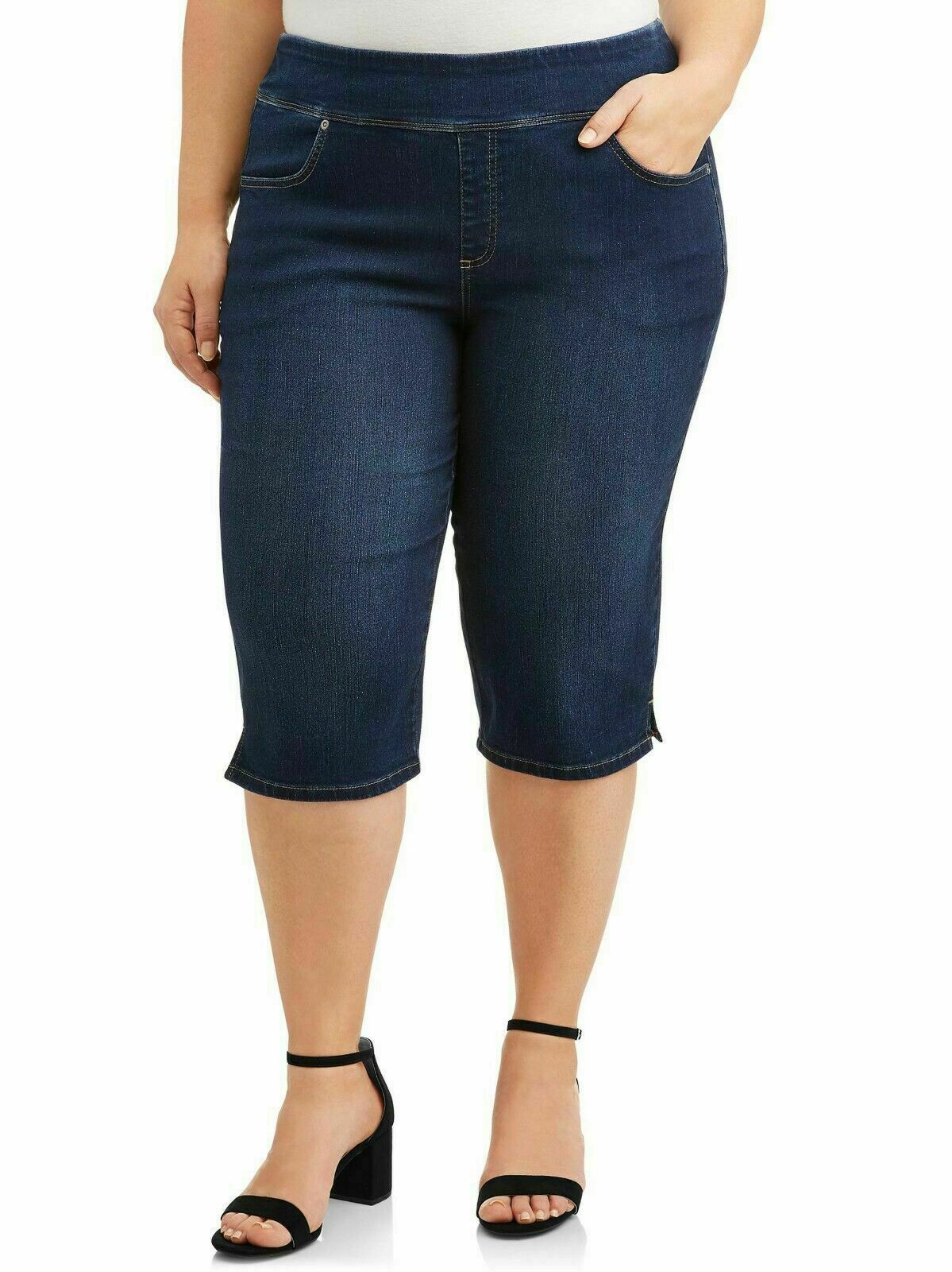 Jack David WOMENS PLUS SIZE Elastic Waist Pull On Stretch Microfiber CAPRI JEANS