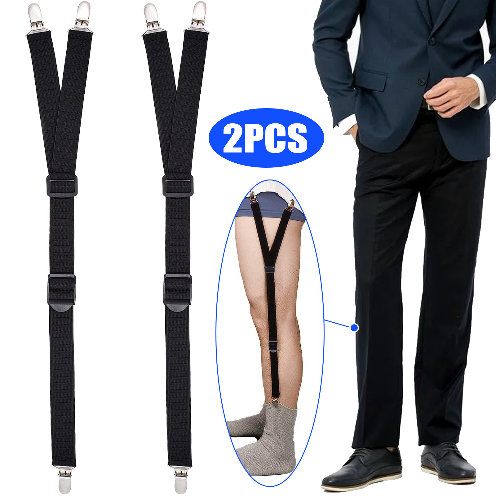 2X Shirt Stays for Men Women Y-Style Adjustable Elastic Garters Holders Non-Slip