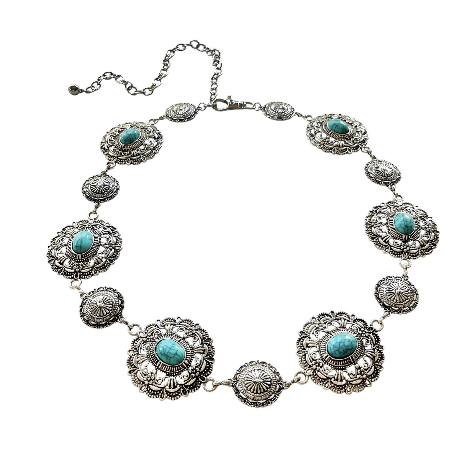 Western Concho Chain Urban Outfitters Open Circle Turquoise Belt 40 inches