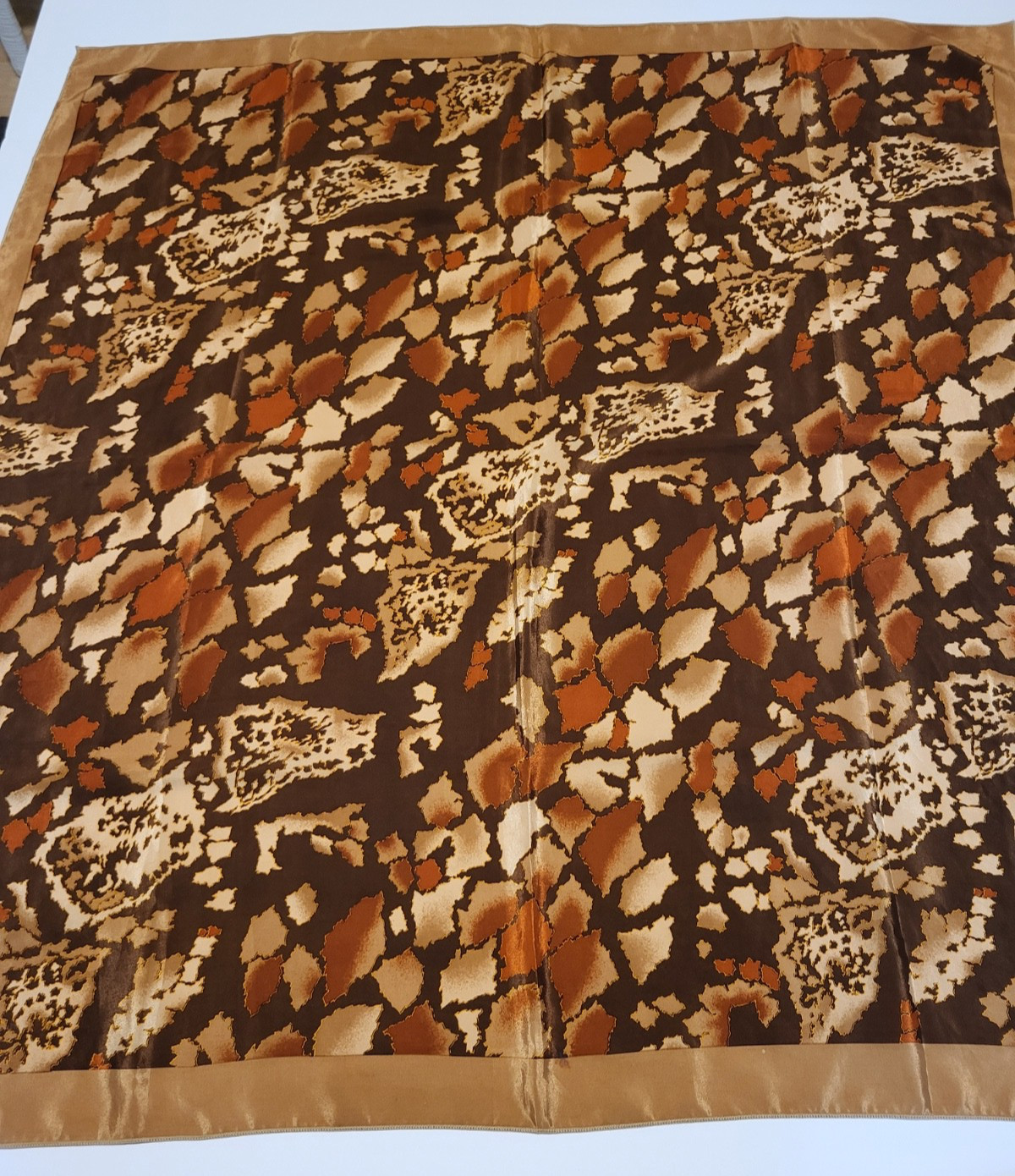 VTG Chang Joh Scarf Brown Orange Beige Square 35in x 33.5in Excellent Condition