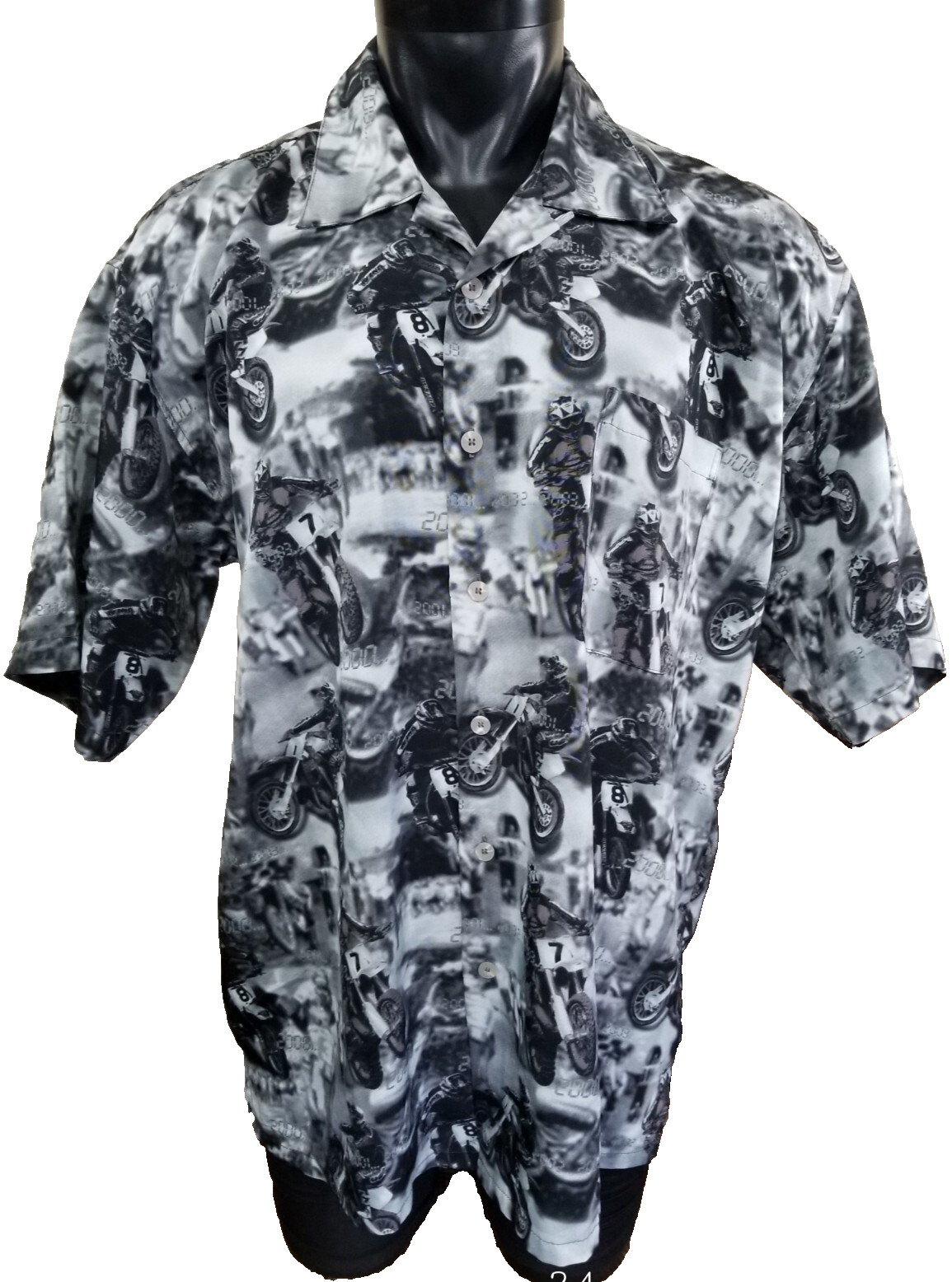 ZAM Speedway Motorcycle Button Up Black & White Men’s Casual Shirt Sz L