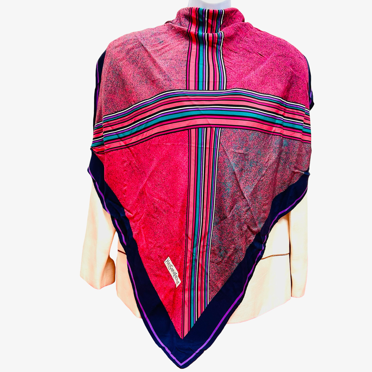 Vintage Yves Saint Laurent 100% Silk Scarf 30″ Purple burgendy Striped l (13