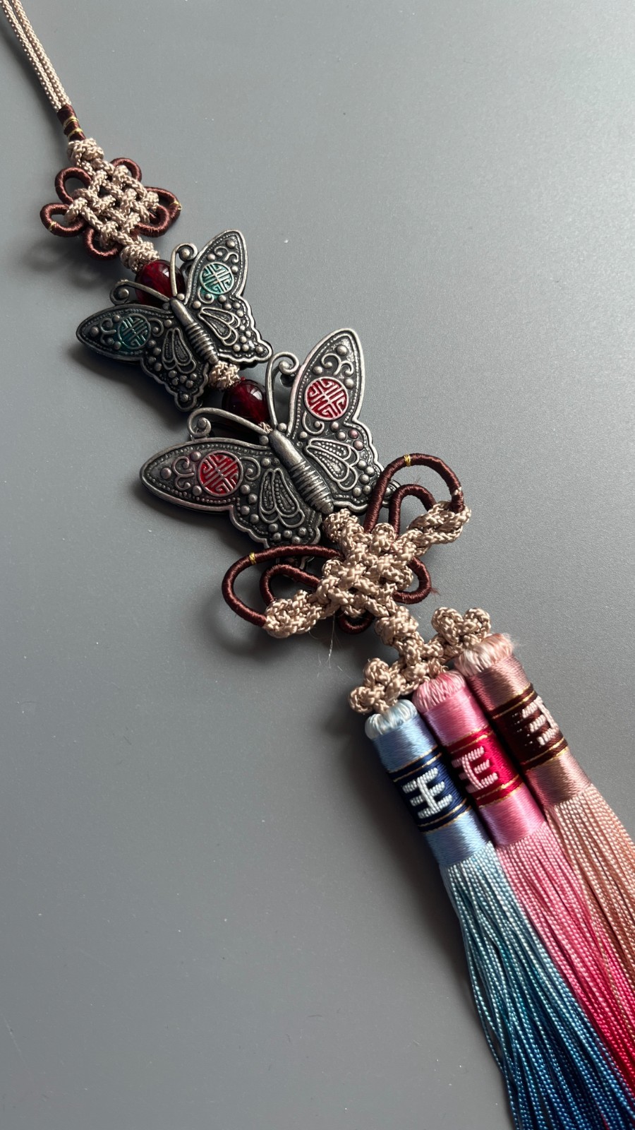 Rare Vintage Dual Butterfly Norigae-Korean Traditional Hanbok Accessory Tassel