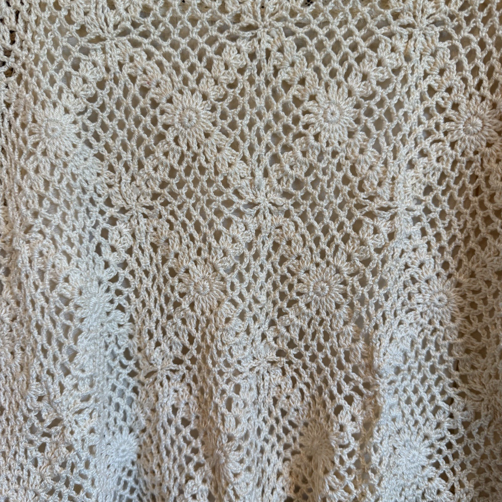 Vintage J.M. Pink Hand Crochet Ivory Floral Top Fairycore Boho Flutter Sleeve L