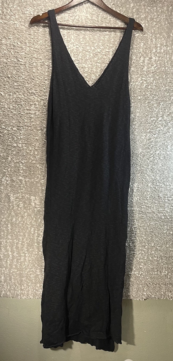 Mikuta Black Midi Dress Cotton Viscose Linen Blend Xl Minimalist Preppy Coastal