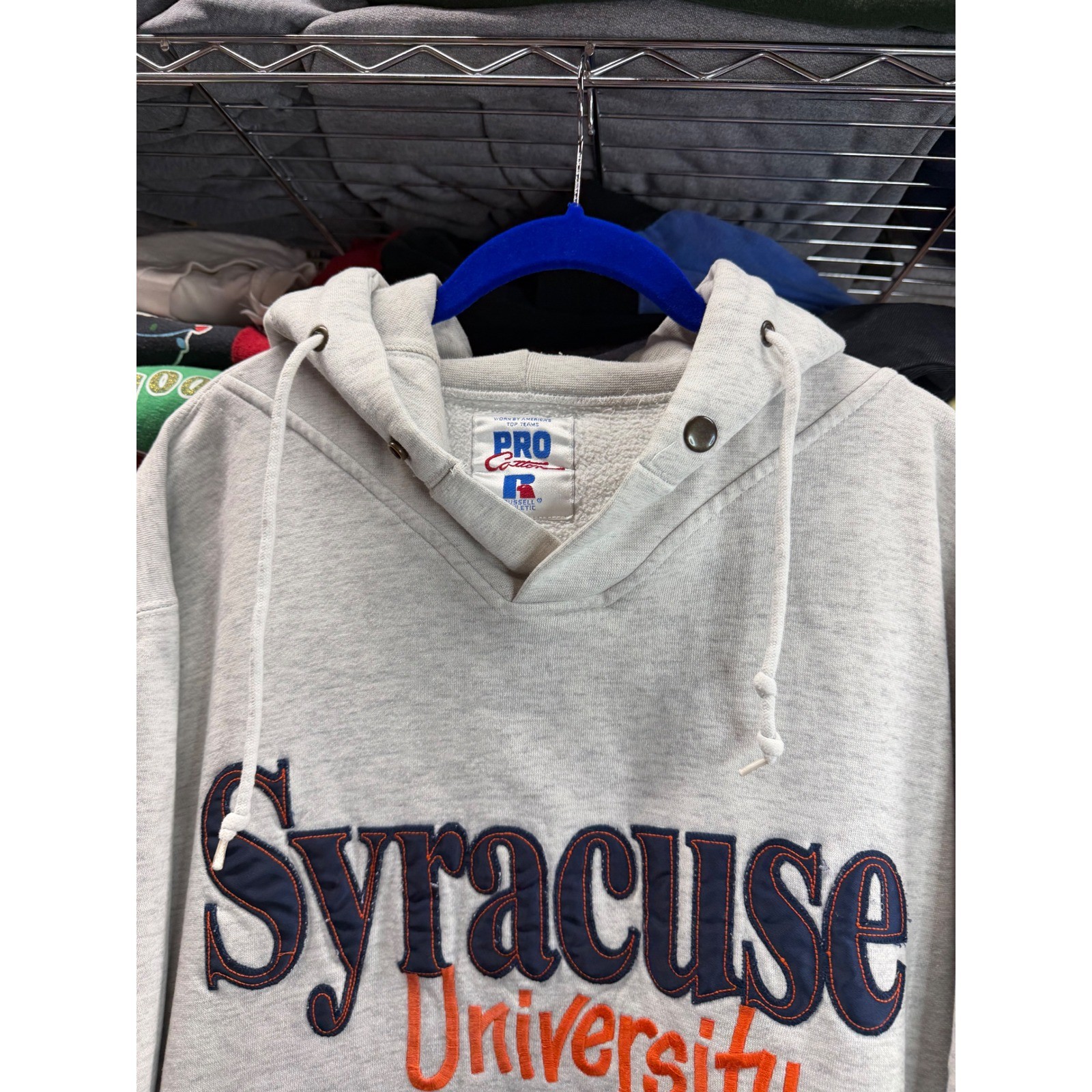 Vintage 90s Russell Athletic Pro Cotton Syracuse University Hoodie Gray Mens