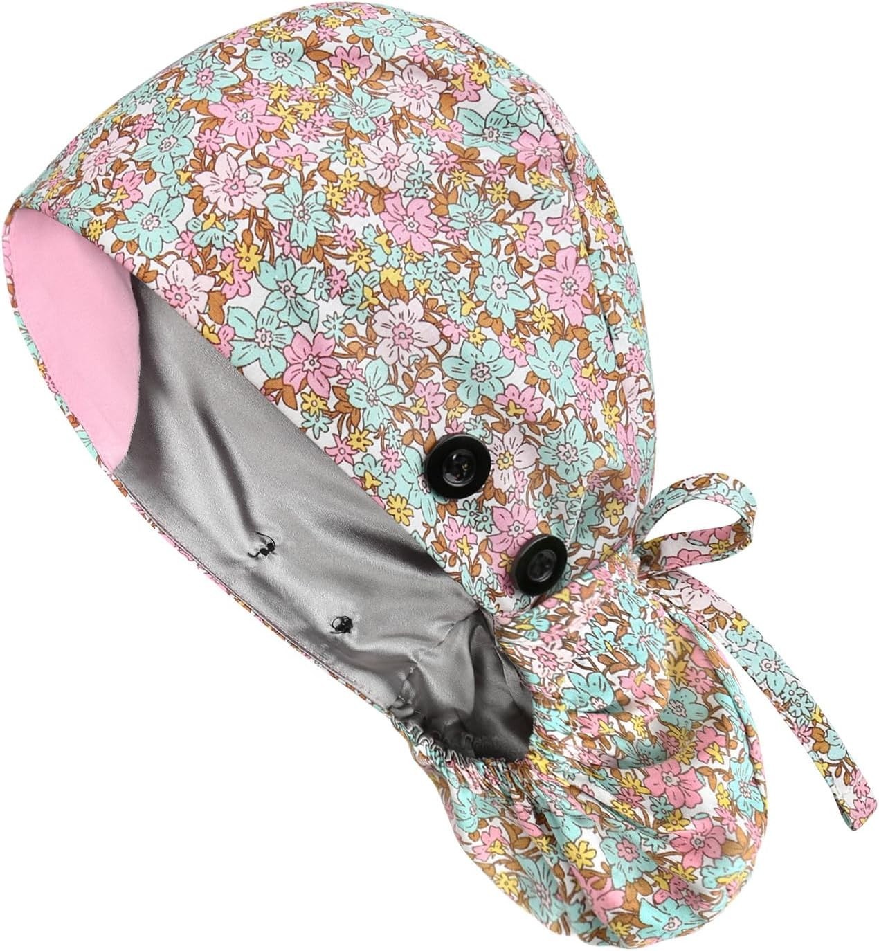 6 Floral Cotton & Satin Lined Scrub Caps for Women – Perfect for All Occasions